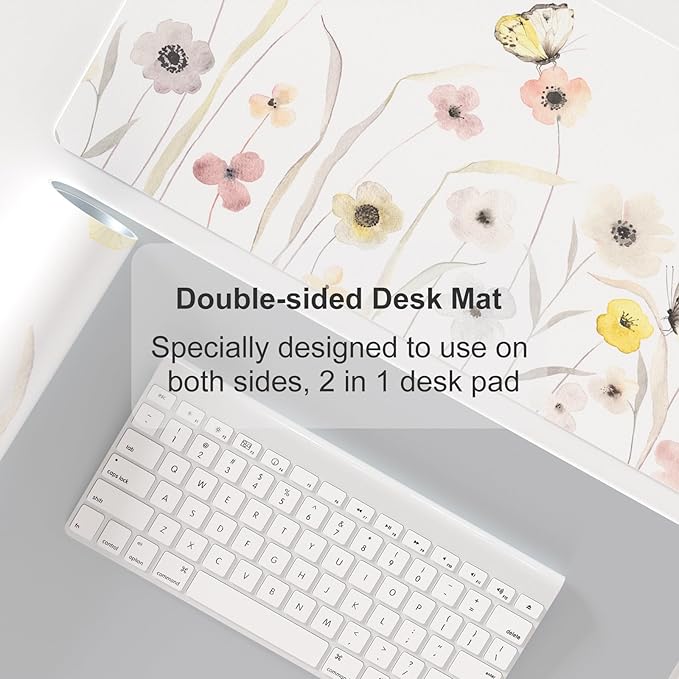 Colorful Star Large Mouse Pad, Watercolor Floral Desk Mat Office Supplies, Waterproof PU Leather Gaming Mousepad for Women Girls, Butterflies Desk Pad Home Office Décor Accessories 31.5" x 11.8"