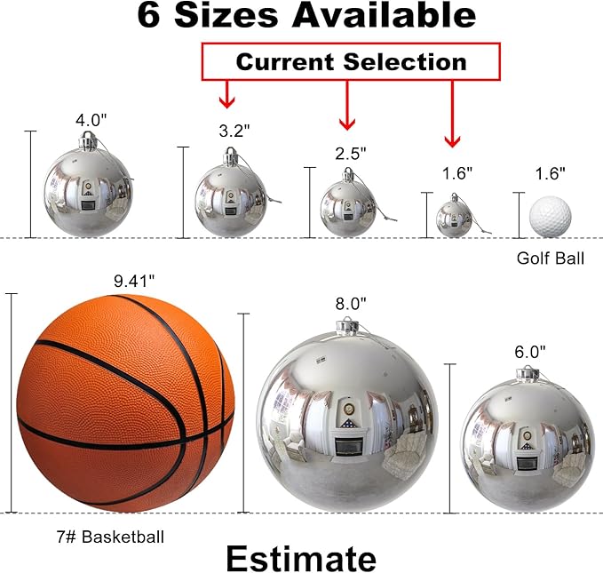 Silver Christmas Ornaments - Christmas Tree Decorations Shatterproof Hanging Balls for Birthday Wedding Holiday Decor Set of 36pcs, Multi-Sizes(1.6",2.5",3.2")