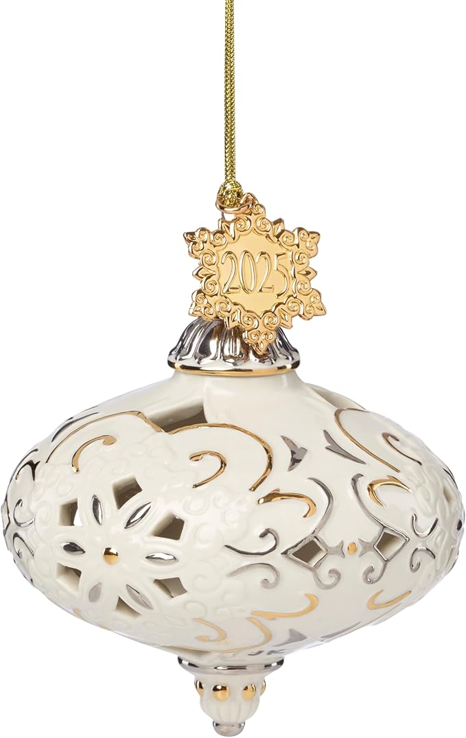 Lenox Ornaments, 2025 Annual Porcelain Ornament, Gold Accents, Made of Porcelain, Christmas Tree Decoration, Features Gold Cord for Hanging, Christmas Decorations, Winter Tree Decor (1 Piece Ornament)