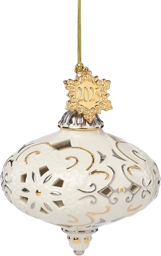 Lenox Ornaments, 2025 Annual Porcelain Ornament, Gold Accents, Made of Porcelain, Christmas Tree Decoration, Features Gold Cord for Hanging, Christmas Decorations, Winter Tree Decor (1 Piece Ornament)