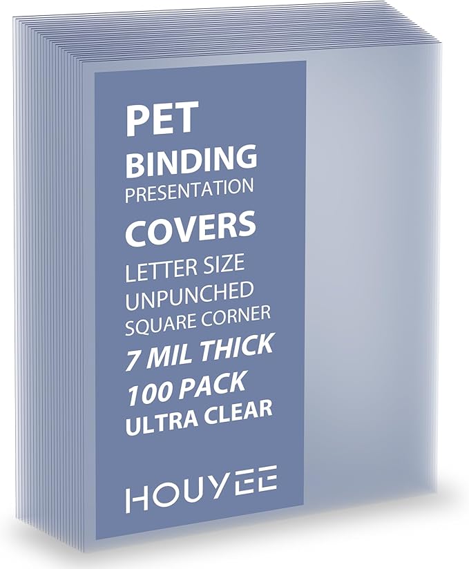 HOUYEE 100 Pack Ultra Clear Binding Presentation Covers, Clear Report Covers, Polythylene Terephthalate,7 Mil,8-1/2 x 11 Inches, Letter Size
