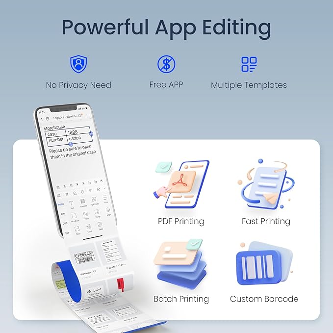 CLABEL Thermal Label Maker Machine: 221B Bluetooth Label Printer Mini Sticker Barcode Printer Inkless Label Maker Compatible with Clothing Price Labeling with 1 Roll of 50x30mm Label(Gray White)