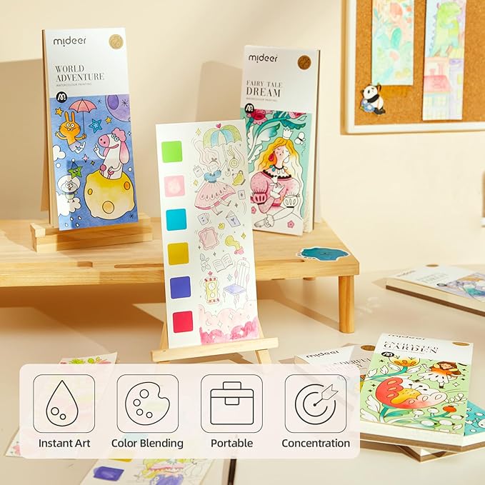 MiDeer Watercolor Painting Book for Kids Ages 4-8, Pocket Watercolor Painting Book Arts and Crafts for Toddlers, Travel Activities Paint with Water Coloring Book Set for Kids 3-8 (Legend Unicorn)