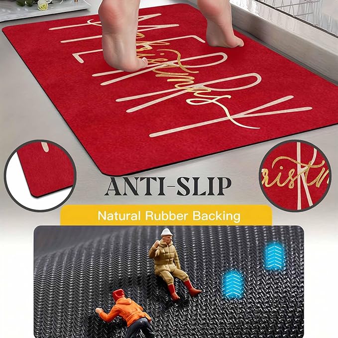 Christmas Door Mat Entrance Front Porch Rugs Red Gold Merry Christmas Doormat Non-Slip Rug Welcome Mat for Entrance Indoor Home Bathroom Floor Decoration, 18" x 30"Inch