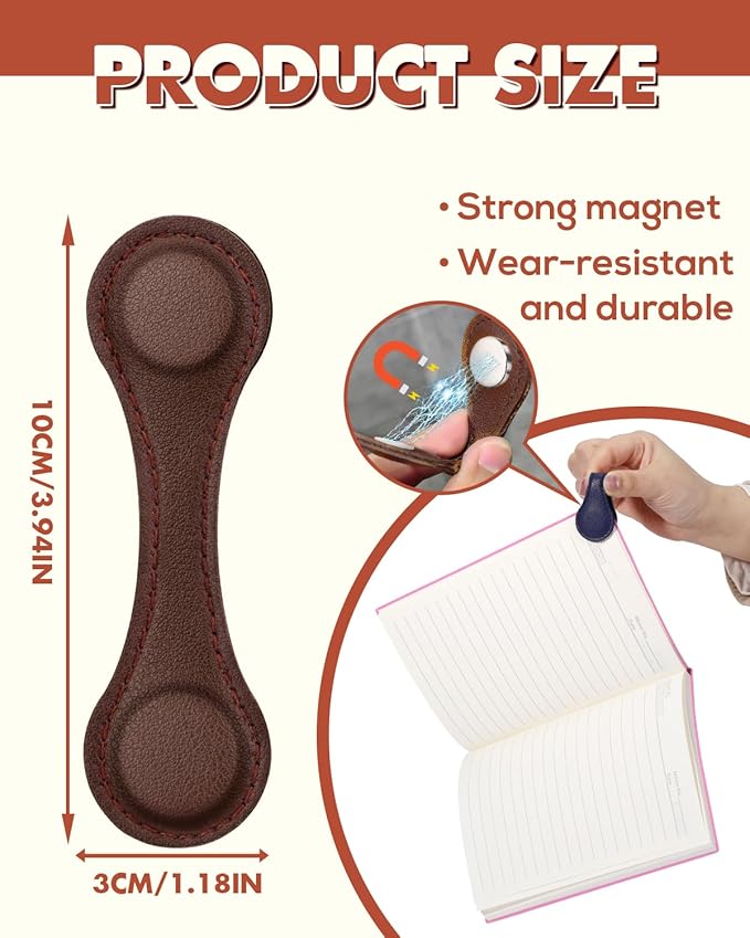 Magnetic Leather Bookmark, 2 Pcs Colorful Leather Magnetic Bookmarks for Women Men, Double-Sided Magnetic Book Mark Clip for Book Lovers Readers Teachers Students