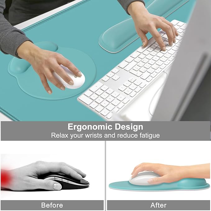 Dapesuom Large Gaming Mouse Pad, Mouse Pads with Wrist Rest Wrist Support, 4in1 Big XXL Desk Mat Desk Pad + Ergonomic Mousepad + Memory Foam Keyboard Mat Wrist Rest + Coaster Set for Computer, Green