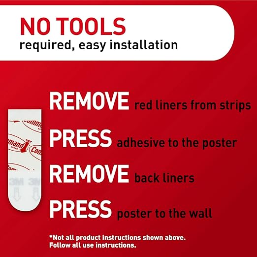 Command Poster Strips, Damage Free Hanging Poster Hangers, No Tools Wall Hanging Strips for Posters, 256 White Adhesive Strips (Pack of 4)