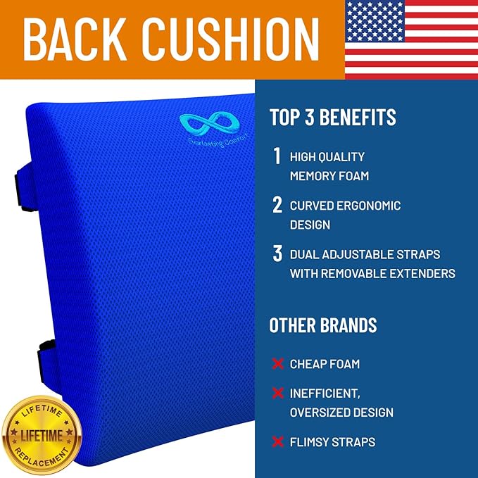 Everlasting Comfort Lumbar Support Pillow for Office Chair - Memory Foam Back Cushion for Car Seat - Promotes Better Posture, Back Pain Relief - Ideal Gaming and Desk Chairs Work and Home Essentials