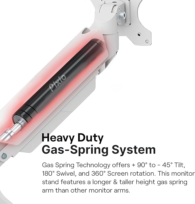 Pixio PS2D White Ultrawide Heavy-Duty Premium Dual Monitor Arm Stand Desk Mount - Fits up to 35 inches Two Monitors, Weights up to 33 lbs Each, Compatible with VESA 75x75mm 100x100mm