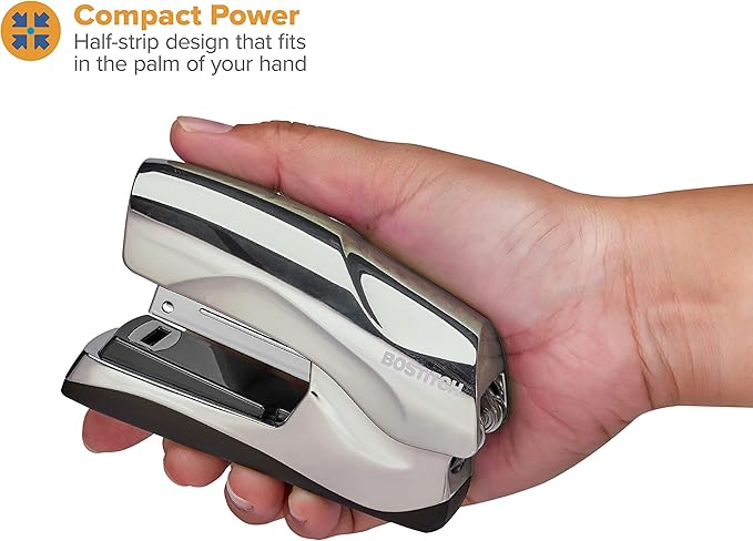 Bostitch Office Heavy Duty Stapler, 40 Sheet Capacity, No Jam, Half Strip, Fits into the Palm of Your Hand, For Classroom, Office or Desk, Chrome