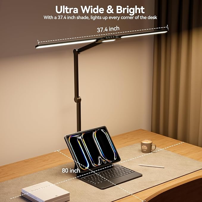 LED Architect Desk Lamp with Clamp - 24W Ultra Bright Adjustable Swing Arm Light for Home Office, 3000 Lumen Auto Dimming Computer Lamp with Stepless Touch Control, Rotatable for Video Calls, Drafting
