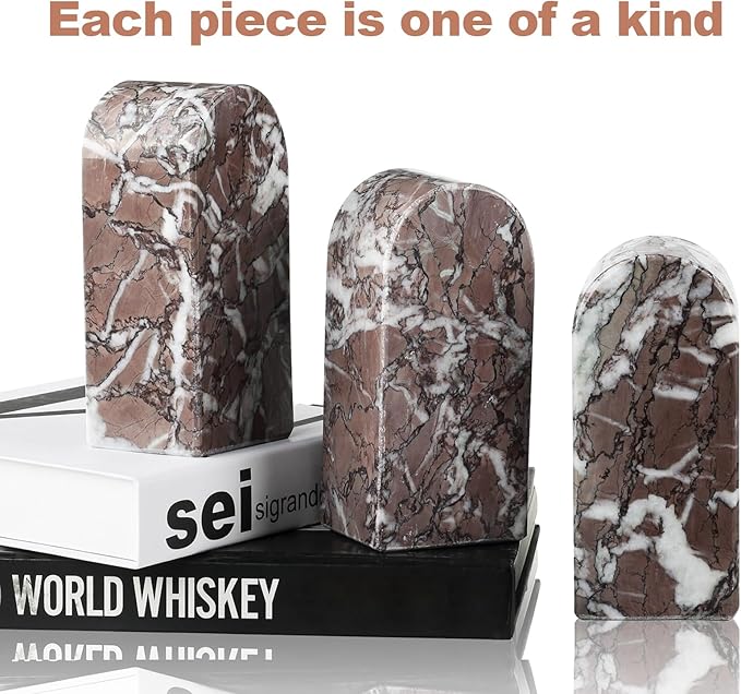 Koville Turkish Natural Marble Bookends for Shelves, Decorative Book Ends, 7lbs Heavy-Duty Marble Book Holders, Bookshelf Apartment Decor for Normal Books/CD/Video Games(Leopard)