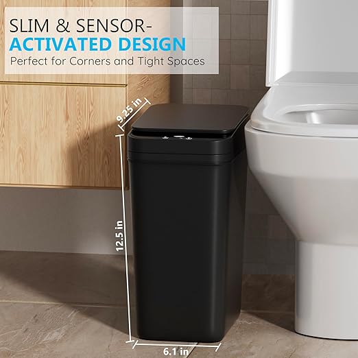 3Pack Bathroom Small Trash Can with Lid, 2.6 Gallon Touchless Automatic Garbage Can Slim Waterproof Motion Sensor Smart Trash Bin for Bedroom, Office, Living Room-Black