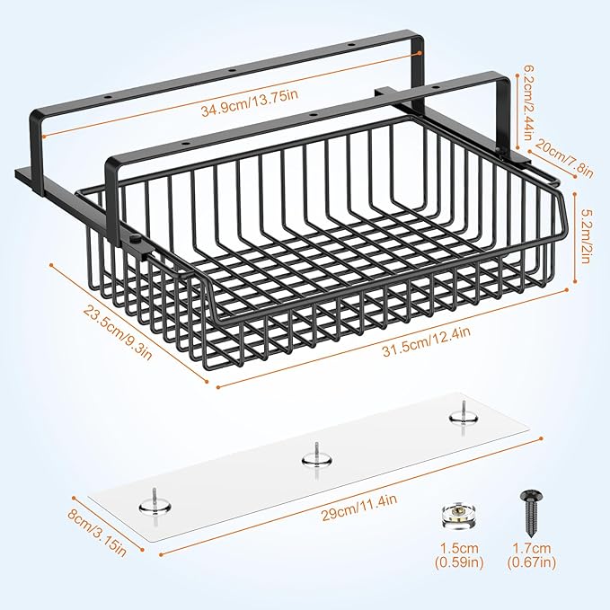 Under Desk Drawer, Slide Out Design,No Drill Metal Under Desk Cable Management, Under Table Storage Shelf Tray Basket Under Table Drawer Organizer for Office, Home, Workspace, Cabinet