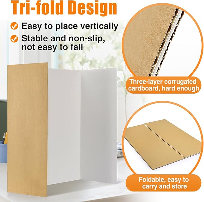 8 PCS Trifold Poster Board- Extra Large 48" x 36" Tri Fold Display Board Hard & Thick White Presentation Cardboard for Science Fair, School Projects, and Business Presentations Supply