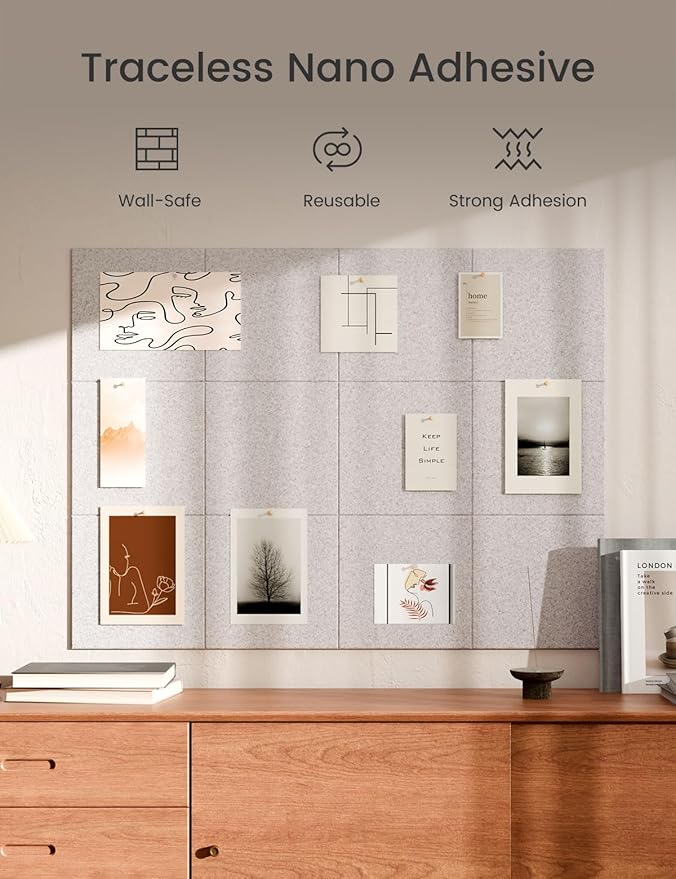 Bumusty Large Cork Board 47"x35" Alternative - 12 Pack Felt Wall Tiles with 70 Safe Removable Adhesive Tabs, 30 Pushpins, Cork Boards for Walls Pin Board Bulletin Board Office Decor (Marble Gray)