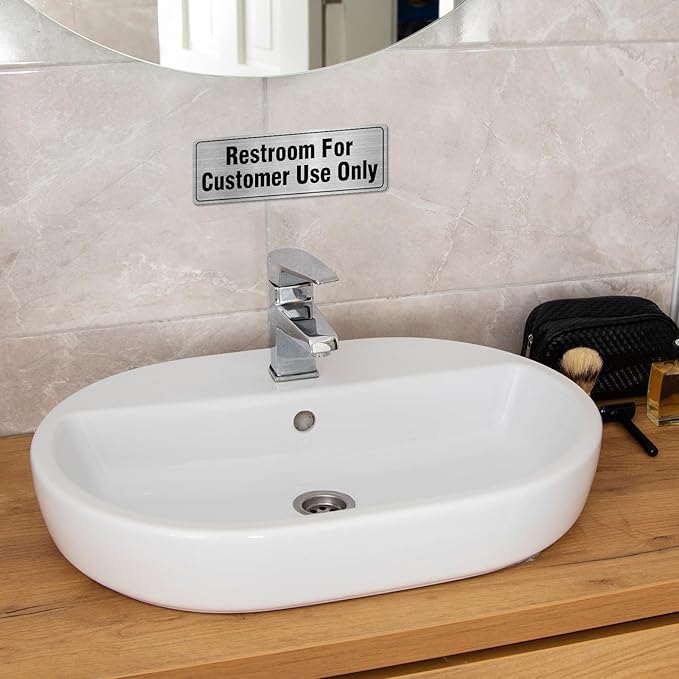 Restroom For Customer Use Only Sign Aluminum Silver 9 x 3 Inches Self-Adhesive Waterproof Metal Door Wall Sign for Business Offices 4 Pack