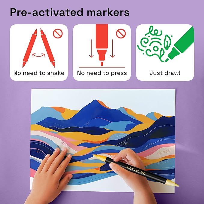 ARTISTRO Paint Markers - Acrylic Pens for Rock, Glass, Fabric, DIY - Art Supplies - 24 Dual Brush Tip Markers