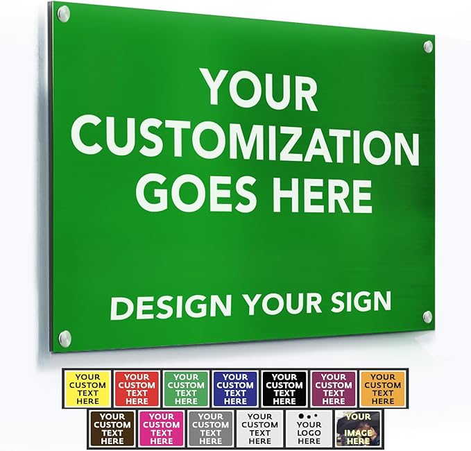 Custom Metal Signs, Personalized Aluminum, Customized Safety, Business Signs - Waterproof, White Aluminum (Green Background, 12x8 In)