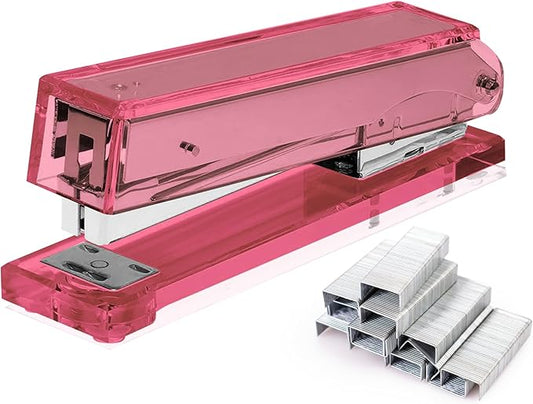 OfficeGoods Acrylic Stapler – Aesthetic & Durable Pink Desk Staple for Modern Office – Stylish & Compact Office Supplies for Women & Men