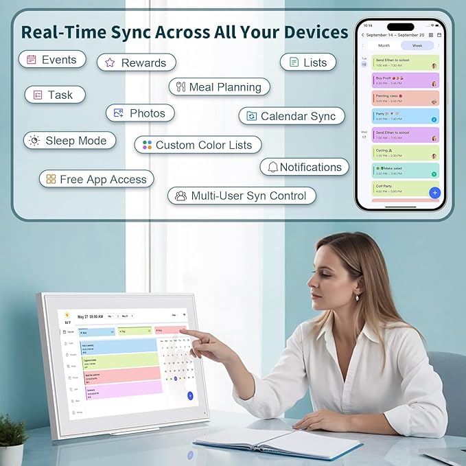 Canupdog 15.6 Inch Digital Calendar, Electronic Planner & Chore Chart with 1920x1080P IPS Touchscreen, Task Rewards System, Interactive Display for Family Schedules, Christmas Gifts for Women Mom