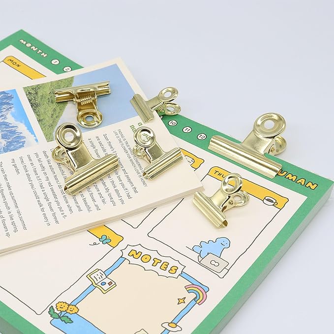 Gold Bulldog Binder Paper Clips, Assorted Sizes Set, Paperclips for School, Office and Home Kitchen