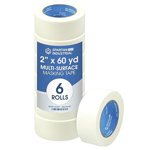 Spartan Industrial - 2" X 60 yd Wide Masking Tape for Painting, Drafting, Labeling, and More - 6 Home and Office Tape Rolls, 5.5 Mil