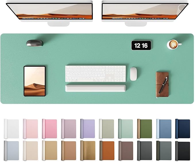 YSAGi Leather Desk Protector, Office Mat, Large Mouse Mat, Non-Slip PU Leather Blotter, Laptop Desk Pad, Waterproof Writing Pad for Office and Home (Green-Blue, 47" x 17")