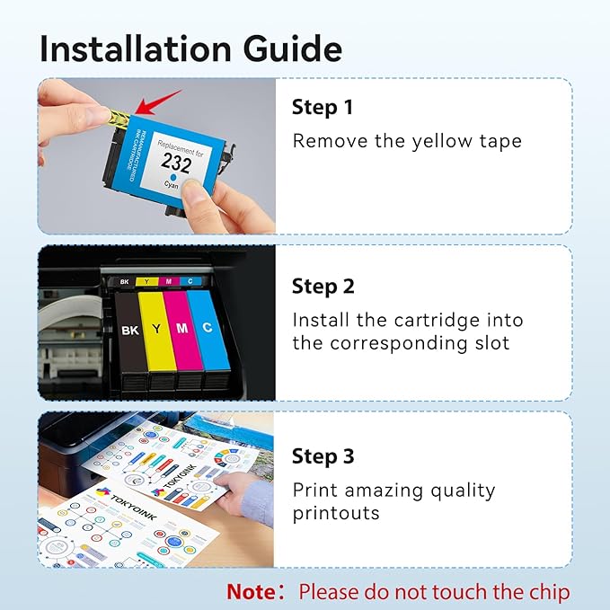 TOKYOINK 232XL Ink Cartridges Combo Pack Remanufactured Replacement for 232 Ink Cartridge 232 XL for Printer XP-4200 WF-2930 XP-4205 WF-2950 Printer Ink (Black, Cyan, Magenta, Yellow 4 Pack)