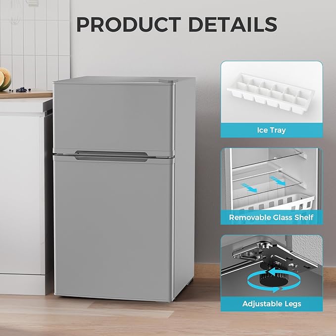 COWSAR 3.2 Cu.Ft Fridge with Freezer, Compact Refrigerator with 2 Doors for Bedroom/Dorm/Office/Apartment/Commercial, Adjustable Thermostat, Energy-efficient, Low Noise
