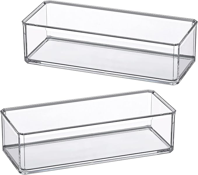 Amazing Abby - Glamour - 2-Pack Acrylic 1-Compartment Makeup Organizer, Transparent Plastic Lipstick Holder, Perfect Bathroom Vanity Storage Solution for Lipsticks, Nail Polishes, and More