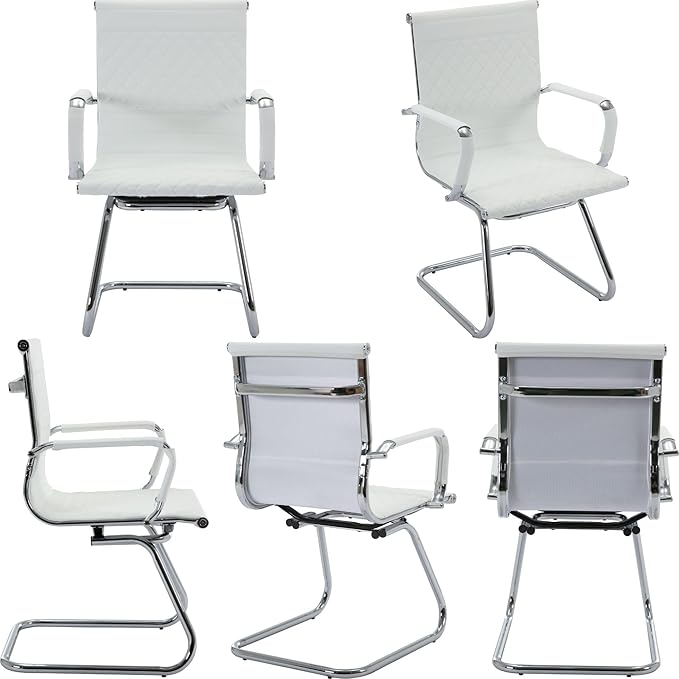 Office Guest Chairs - Set of 8 Modern PU Leather Desk Chairs with Mid Back, Ideal for Reception, Waiting Room, and Conference Rooms