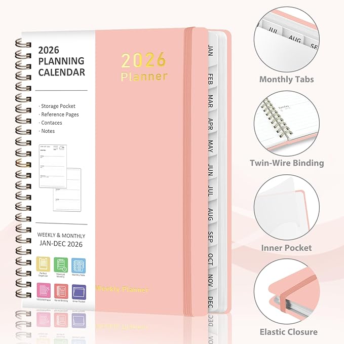 2026 Planner, Weekly and Monthly Calendar Academic Planner, Jan 2026 - Dec 2026, Planning Agenda Book for Desk Accessories and School Supplies - A5 (6.3'' x 8.5'')