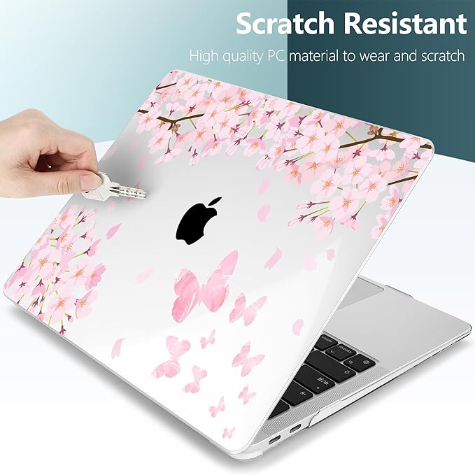 DONGKE Compatible with MacBook Air 13 inch Case 2021 2020 2019 2018 Release A2337 M1 A2179 A1932 with Retina Display & Touch ID, Plastic Hard Shell & Keyboard Cover - Flower Blossoms