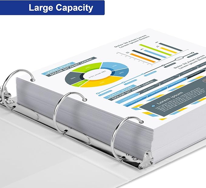 3 Ring Binder 2 Inch, ViVin Sturdy 2"-Round Ring Binder with 2 Interior Pockets, Clear View Cover, PVC-Free, Fits 400 Sheets of 8.5'' x 11'' Paper, Office Home School (6 Pack, White)
