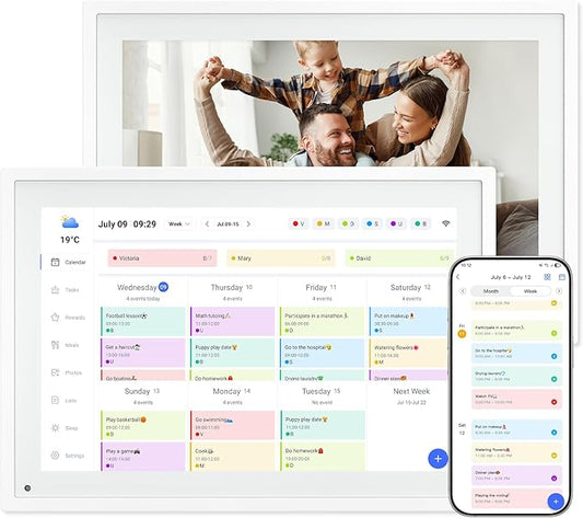 10.1 Inch WiFi Digital Calendar, Smart Touchscreen Interactive Display for Family Schedules Chore Chart, Meal Planner, To Do List, Smart Sync Switchable Digital Photo Frame w/Desk Stand