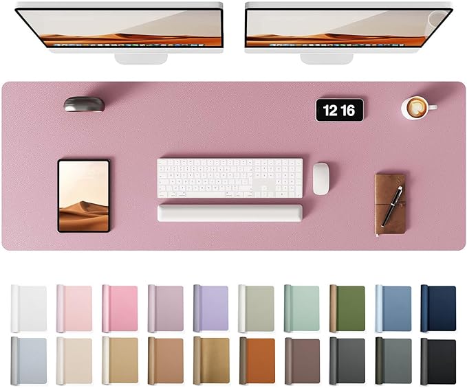 YSAGi Leather Desk Protector, Office Mat, Large Mouse Mat, Non-Slip PU Leather Blotter, Laptop Pad, Waterproof Writing Pad for Office and Home (Pale Mauve, 47" x 17")