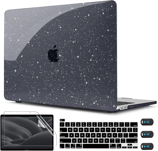 CISSOOK Black Glitter Case for MacBook Pro 13 Inch 2025-2020 Release Model A2338 A2251 A2289 with Touch Bar, Bling Hard Shell Cover Keyboard Skin for MacBook Pro 13 M1 M2 Sparkly