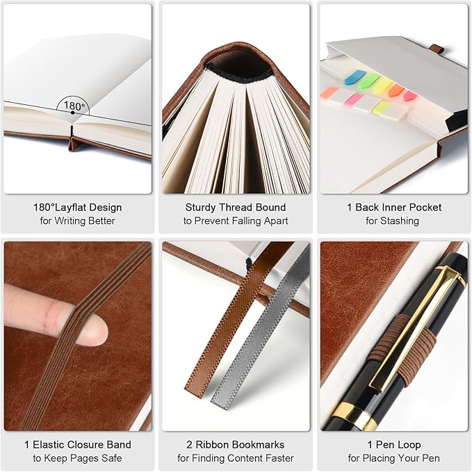 Graph Paper Notebook, 312 Numbered Pages Large B5 Hardcover Leather Journal, 100gsm No Bleed Grid Paper Notebook with Index Pages, Grid Notebook for Graphing Notes Math, 7.6'' X 10'', Brown