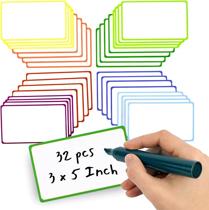 Availey 32 Pieces (3 x 5") - Colored Border Magnetic Dry Erase Labels - Reusable Strips for Classroom Home Office Garage Refrigerator Blank Writable Erasable Cards Name Tags Students Locker Shelf