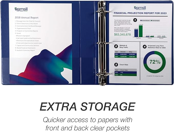 Samsill Durable 1.5 inch 3 Ring Binder, Made in USA, D Ring Binder, FSC 100% Recycled Chipboard, Blue, 12 Pack