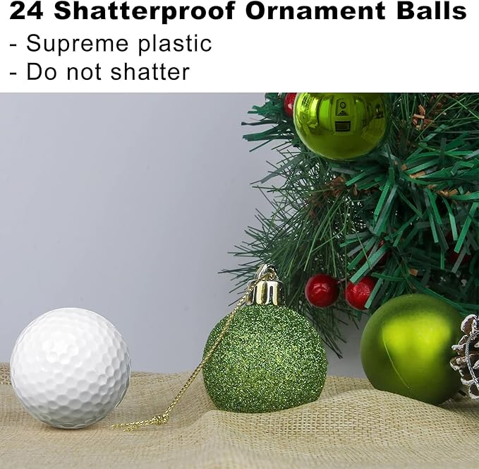 Lime Green 1.6" Small Christmas Balls Christmas Tree Decoration Ornaments Shatterproof Hanging Balls for Birthday Halloween Holiday Wedding Decorations Set of 24pcs