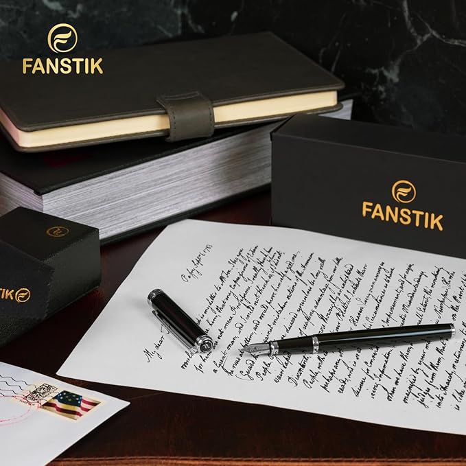 Black & Silver Luxury fountain pen (Made In USA) fancy gift set for women, Real 24K Gold Plating, Professional executive pen gift set for men (Lux fountain Black-Silver)