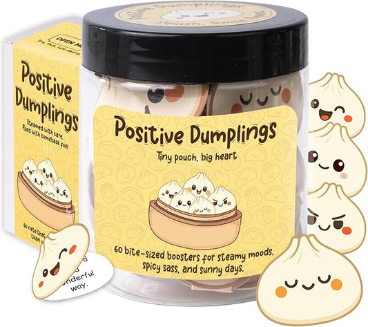 Positive Dumpling Jar – 60 Funny Emotional Support Dumplings Notes, Back to School Gifts for Students & Teachers, White Elephant Gifts, Funny Gift for Women, Teens, Tweens, Coworkers
