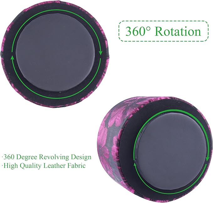 QIELIZI Round Leather Art Supply Organizer,Remote Control Holder,360 Degree Rotating,Multi-Functional Pencil Holder,4 Compartments Desktop Stationary Organizer(1-Dahlia Rose Red)