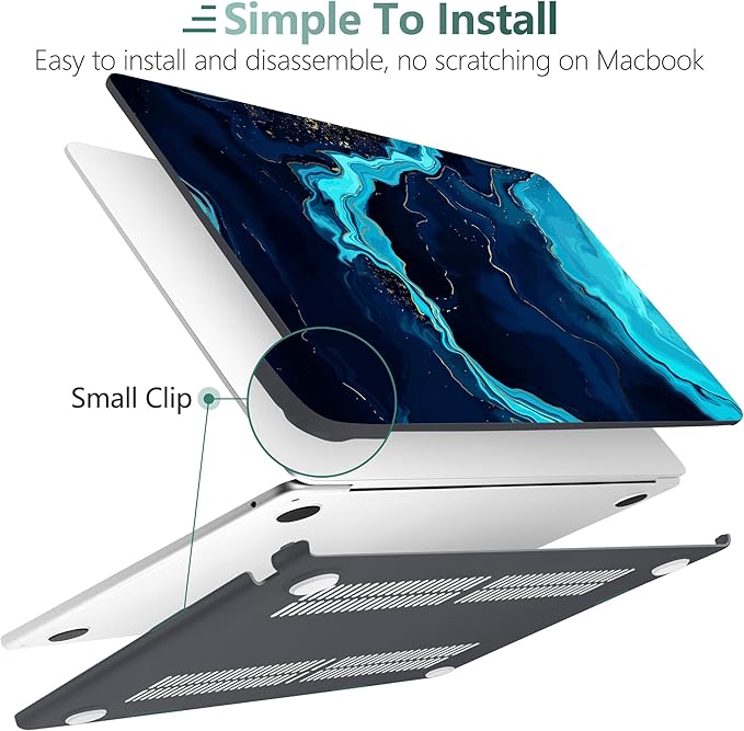 DONGKE Compatible with M4 MacBook Air 15 inch Case 2025 2024 2023 A3241 A3114 A2941 M3 M2 Liquid Retina Display Touch ID, Plastic Hard Case & Keyboard Skin & Screen Protector - Blue Marble