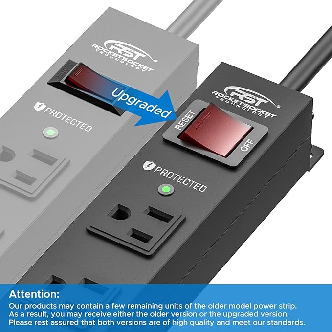 CRST 6 Outlet Heavy Duty Power Strip with Switch, 15A/1875W Metal Mountable Power Strip Surge Protector 2100Joules, Wide Spaced Power Bar for Garage Worshop Home School, 6 FT Cord