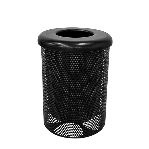 RFT-P-TXTBLK Heavy Duty Round Trash Receptacle with Flat Top, Liner Included, 32 Gallon, Textured Black, Made in America
