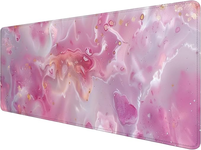 Rose Gold Marble Desk Pad Mouse Pad Abstract Cute Pink Large Gaming Mouse Mat with Stitched Edges,Non-Slip Waterproof Rubber Base Mous Mat Office Computer Keyboard Laptop Home 31.5"x11.8"