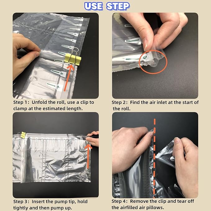 Packing Air Pillows for Shipping 300 Count Inflatable Packaging Air Bags with Pump, Purse Fillers for Shape Space Saving Air Cushion Package Alternative to Packing Peanuts, 3.54'' x 7.87''